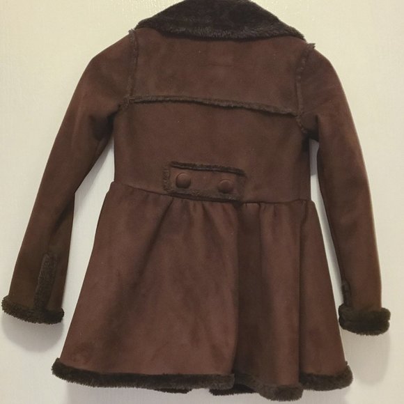 Beautiful girl's chocolate color double breast winter faux suede coat Size 5 - Picture 5 of 5